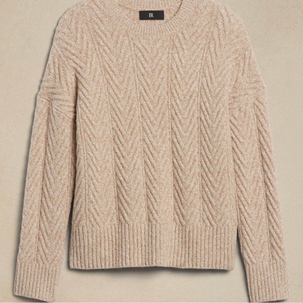 BANANA REPUBLIC Nadia Cashmere Blend Cable Sweater, BLACK, Size XL